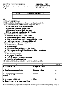 Đề kiểm tra một tiết học kì I Giáo dục công dân lớp 6 - Trường THCS Ngũ Phụng